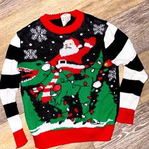 Santa on a T-Rex light up Christmas sweater